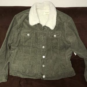 NWT Olive green corduroy sherpa lined jacket